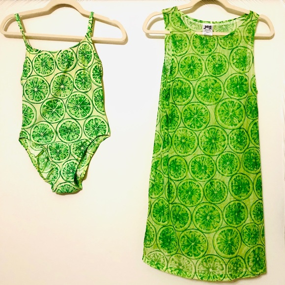 VINTAGE Jag Lemon Lime Print Swimsuit & Cover Up - Picture 1 of 3